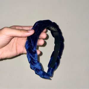 Velvet Braided Headband in Deep Blue
